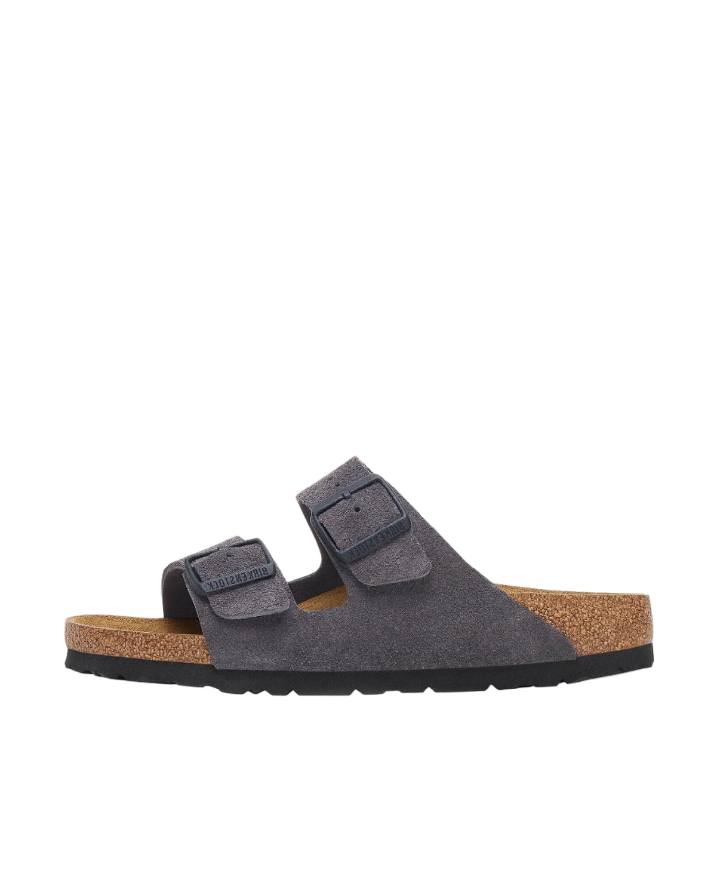 Gray sandal with brown sole on a white background