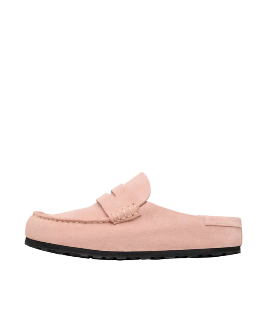Pink loafer shoe on a white background