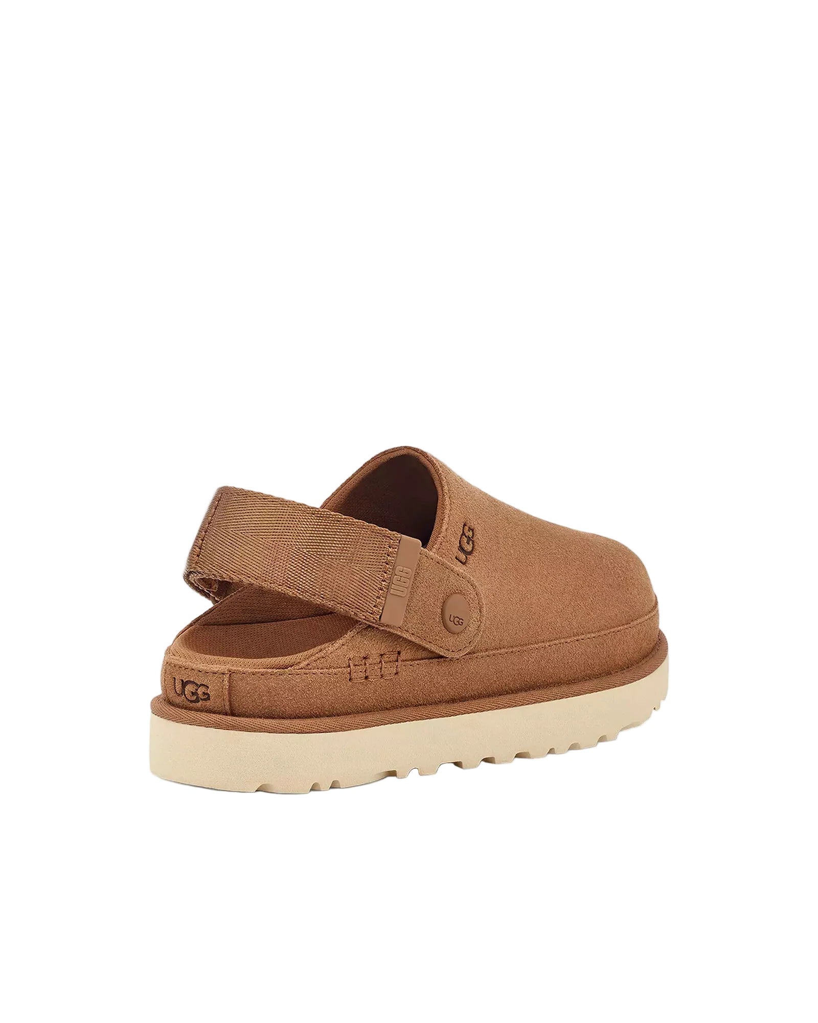 Brown sandal with beige sole on a white background
