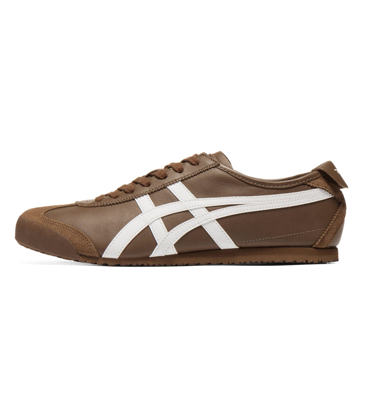 A classic brown leather sneaker with a white side stripe, shown in profile against a plain white background.