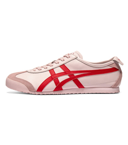 A light pink sneaker with a bold red side stripe, shown in a side profile view against a plain white background.