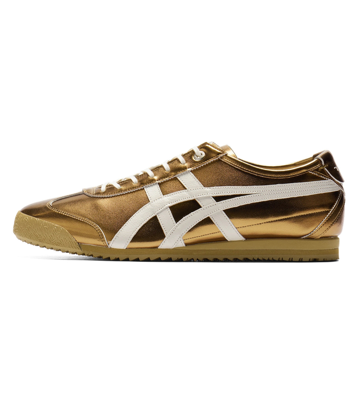 Gold and white sneaker on a white background
