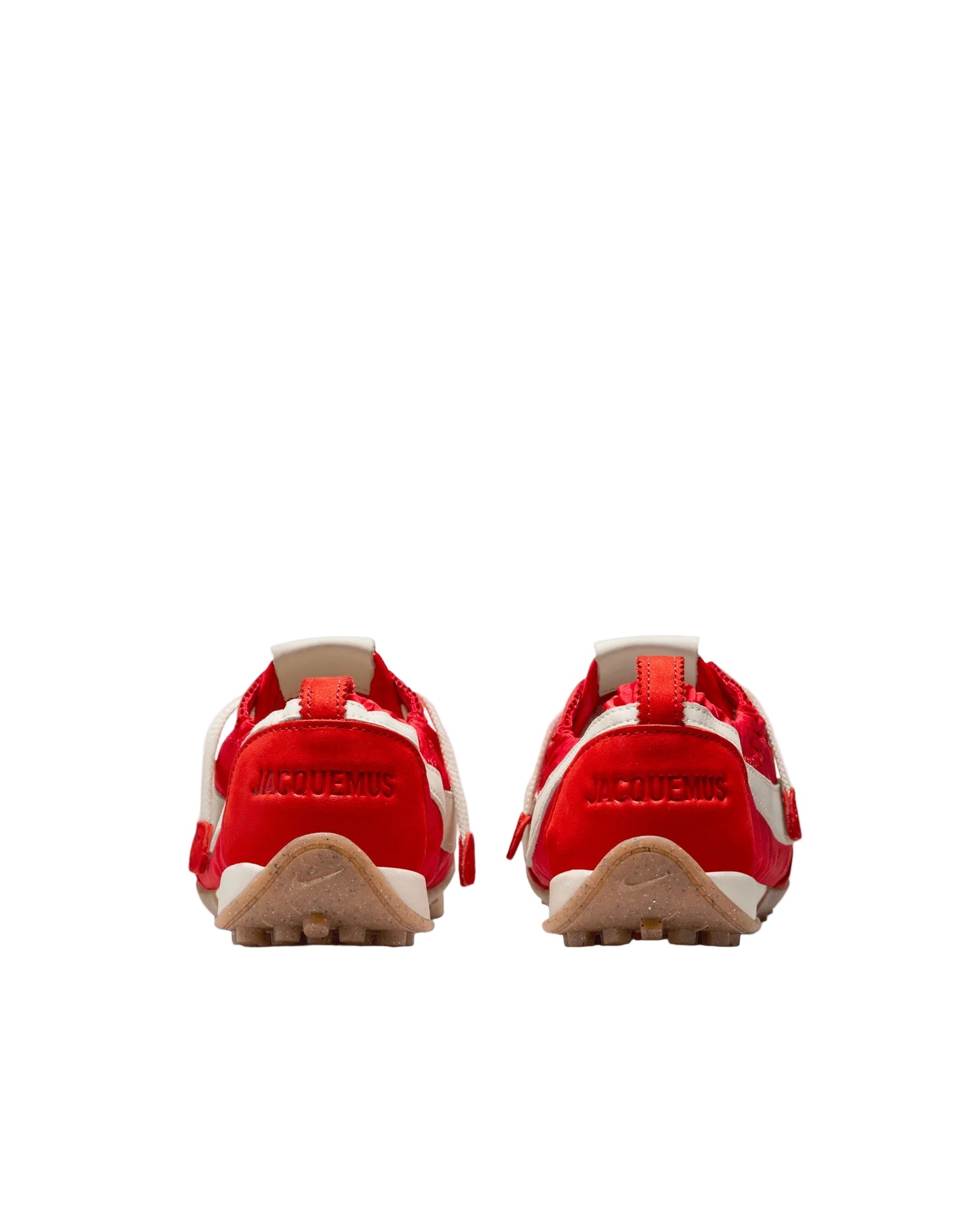 Red shoes with a brand logo on a white background