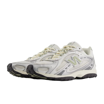 Pair of gray sneakers with New Balance logo on a white background